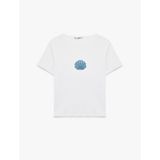 Slim Fit Bisiklet Yaka Kısa Kollu Deniz Kabuğu Baskılı Taşlı Tişört