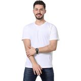 Slim Fit Bisiklet Yaka Siyah Basic Düz Kısa Kollu Tişört - Beyaz