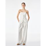 Slim Fit Cep Detaylı Düğmeli Peplum Kesim Straplez Yelek Bluz
