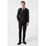 Slim Fit Çizgili Businnes Kruvaze Takım Elbise - 52 - Siyah - 6 Drop