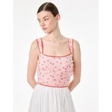 Slim Fit Dantel Detaylı Kare Yaka Askılı Çizgili Çiçekli Crop Büstiyer