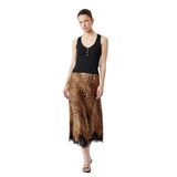 Slim Fit Dantel Detaylı Leopar Desenli Saten Etek
