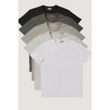 Slim Fit Dar Kesim Bisiklet Yaka 5'li Tişört Paketi