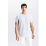 Slim Fit Dar Kesim Bisiklet Yaka Basic Düz Beyaz Kısa Kollu Tişört