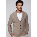 Slim Fit Dar Kesim Desenli Yumuşak Dokulu Düğmeli Kahverengi Erkek Hırka