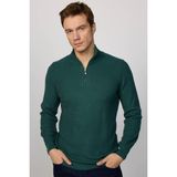 Slim Fit Dar Kesim Dik Yaka Fermuarlı Desenli Yeşil Erkek Triko Kazak