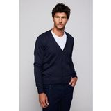 Slim Fit Dar Kesim Düğmeli Düz Tüylenmeyen Yumuşak Dokulu Lacivert Erkek Hırka