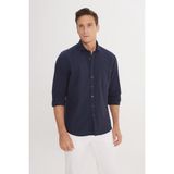 Slim Fit Dar Kesim İtalyan Yaka %100 Pamuk Gofre Gömlek