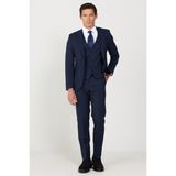 Slim Fit Dar Kesim Kırlangıç Yaka Kareli Yünlü Yelekli Takım Elbise - Lacivert - Siyah - 46 - 6 Drop