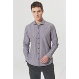 Slim Fit Dar Kesim Küçük İtalyan Yaka %100 Pamuk Çizgili Gömlek