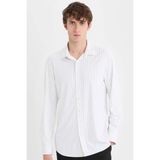Slim Fit Dar Kesim Polo Yaka Çizgili Penye Uzun Kollu Gömlek