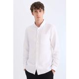 Slim Fit Dar Kesim Polo Yaka Dokulu Uzun Kollu Gömlek