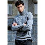 Slim Fit Dar Kesim Tam Balıkçı Yaka Desenli Gri Erkek Triko Kazak