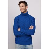 Slim Fit Dar Kesim Tam Balıkçı Yaka Desenli Lacivert Erkek Triko Kazak