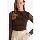 Slim Fit Dar Kesim Tül Uzun Kollu Çıtçıtlı Body