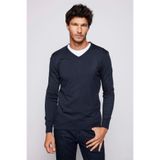 Slim Fit Dar Kesim V Yaka Tüylenmeyen Yumuşak Doku Lacivert Erkek Kazak