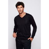 Slim Fit Dar Kesim V Yaka Tüylenmeyen Yumuşak Doku Siyah Erkek Kazak