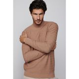 Slim Fit Dar Kesim Yarım Balıkçı Yaka Desenli Tüylenmeyen Bej Erkek Triko Kazak