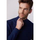 Slim Fit Dar Kesim Yarım Balıkçı Yaka Desenli Tüylenmeyen Lacivert Erkek Kazak