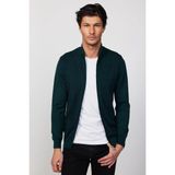 Slim Fit Dar Kesim Yarım Balıkçı Yaka Fermuarlı Önü Desenli Yeşil Erkek Hırka