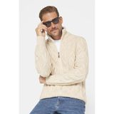 Slim Fit Desenli Dik Yaka Fermuarlı Erkek Bej Hırka