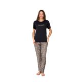 Slim Fit Desenli Kısa Kol Mevsimlik Kadın Pijama Takımı Leopar L