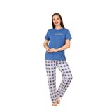 Slim Fit Desenli Kısa Kol Mevsimlik Kadın Pijama Takımı Mavi M