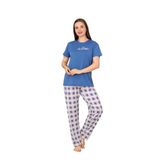 Slim Fit Desenli Kısa Kol Mevsimlik Kadın Pijama Takımı Mavi XL
