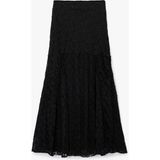 Slim Fit Dikiş Detaylı Midi Dantel Etek - Siyah - XS
