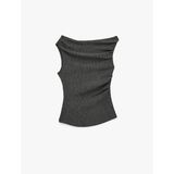 Slim Fit Drape Detaylı Asimetrik Yaka Kolsuz Bluz