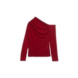 Slim Fit Drape Detaylı Uzun Kollu Asimetrik Tek Omuz Tişört