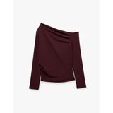 Slim Fit Drapeli Asimetrik Kesim Uzun Kollu Tek Omuz Tişört