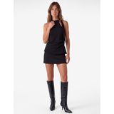 Slim Fit Drapeli Asimetrik Metal Aksesuarlı Dik Yaka Kolsuz Bluz
