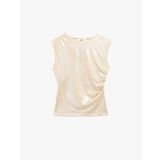Slim Fit Drapeli Bisiklet Yaka Kolsuz Parlak Bluz
