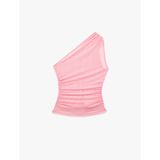 Slim Fit Drapeli Tül Tek Omuz Bluz