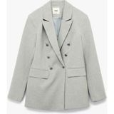 Slim Fit Düğmeli Cepli Uzun Kollu Kruvaze Blazer Ceket - 36 - Gri