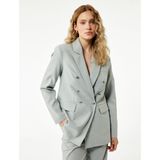 Slim Fit Düğmeli Cepli Uzun Kollu Kruvaze Blazer Ceket