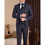 Slim Fit Erkek Hakim Yaka Ceket Yelek Pantolon Damatlık Set Lacivert T20078-02 - 6 Drop - 54