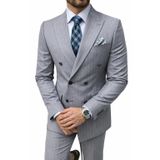 Slim Fit Erkek Kruvaze Pamuklu Takım Elbise, Lacivert, Çizgili, Altın Düğmeli, Şık ve Modern Kesim (griçizgili, 56)