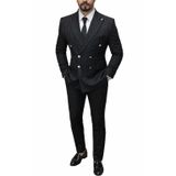 Slim Fit Erkek Kruvaze Pamuklu Takım Elbise, Lacivert, Çizgili, Altın Düğmeli, Şık ve Modern Kesim (siyahçizgili, 48)