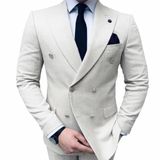Slim Fit Erkek Kruvaze Pamuklu Takım Elbise, Lacivert, Çizgili, Altın Düğmeli, Şık ve Modern Kesim (taşçizgili, 50)