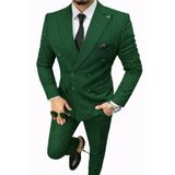 Slim Fit Erkek Kruvaze Pamuklu Takım Elbise, Lacivert, Çizgili, Altın Düğmeli, Şık ve Modern Kesim (yeşilcizgili, 58)