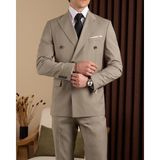 Slim Fit Erkek Kruvaze Sivri Yaka Ceket Pantolon Takım Elbise Gri T20108-04 - 6 Drop - 50