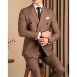 Slim Fit Erkek Kruvaze Sivri Yaka Ceket Pantolon Takım Elbise Kahverengi T20110-03 - 6 Drop - 48