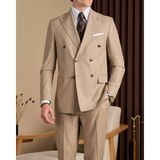 Slim Fit Erkek Kruvaze Sivri Yaka Ceket Pantolon Takım Elbise Vizon T20110-26 - 6 Drop - 52