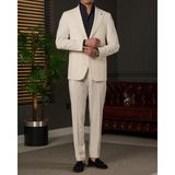 Slim Fit Erkek Mono Yaka Torba Cep Gofre Kumaş Ceket Pantolon Takım Elbise Beyaz T20102-07 - 6 Drop - 52