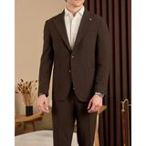 Slim Fit Erkek Mono Yaka Torba Cep Gofre Kumaş Ceket Pantolon Takım Elbise Kahverengi T20102-03 - 6 Drop - 50