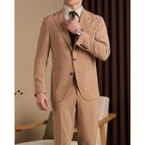 Slim Fit Erkek Mono Yaka Torba Cep Keten Karışım Ceket Pantolon Takım Elbise Camel T20113-11 - 6 Drop - 48