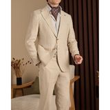Slim Fit Erkek Mono Yaka Torba Cep Keten Kumaş Ceket Pantolon Takım Elbise Ekru T20111-05 - 6 Drop - 50