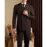Slim Fit Erkek Sivri Yaka Kruvaze Ceket Pantolon Takım Elbise Kahverengi T20139-03 - 6 Drop - 50